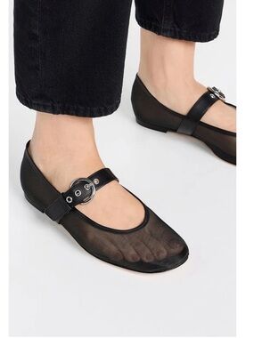 Reformation black mesh Bethany Mary Jane flats